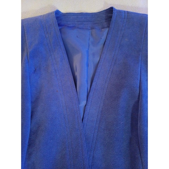 Royal Blue Vintage Womens Faux Suede Deep VNeck 3 button jacket 2 Pocket… - Picture 2 of 8